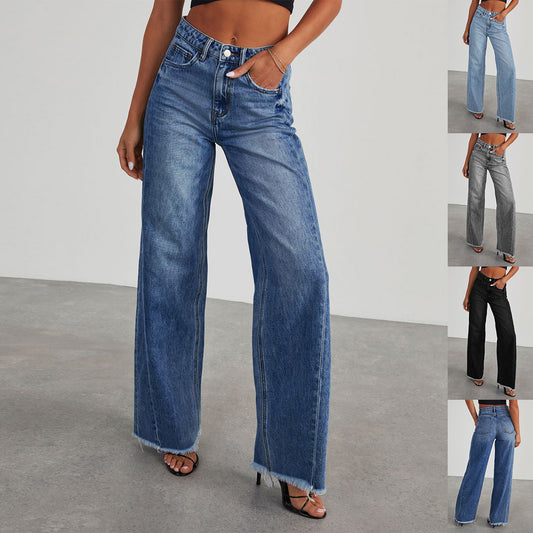 Fashion High Waist Jeans With Pockets Comfortable Slim Fit